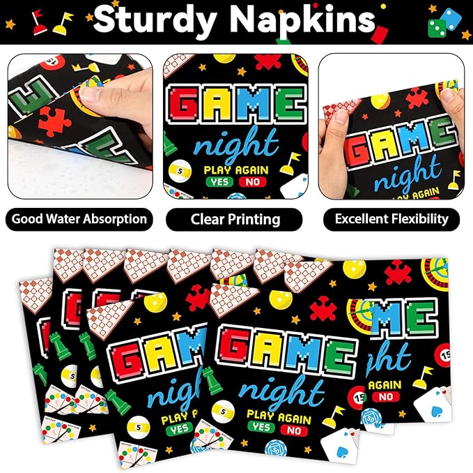 96Pcs Family Game Night Plates and Napkins Gaming Party Supplies Family Game Paper Plates Disposable Paper Plate Napkins Forks for Kids Adults Families Gamer Birthday Gaming Night Party Decorations