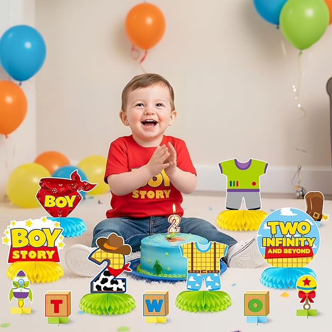 Boy Story Honeycomb Centerpieces - 12PCS Boy Story Two Infinity and Beyond Birthday Party Honeycomb Centerpieces Boys 2nd Party Table Decoration Boys Story 2nd Table Topper for Birthday