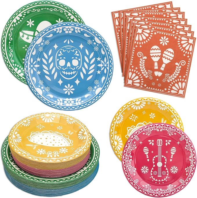 180PCS Mexican Fiesta Party Supplies - Serve 60, Cinco De Mayo & Mexican Fiesta Taco Birthday Party Decorations, Includes Dinner Plates, Dessert Plates, Napkins