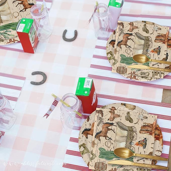Western Cowboy Party Decorations Tableware For Birthday & Baby Shower - Wild West Party Supplies, Plate, Cup, Napkin, Tablecloth, Cutlery, Straw, Rodeo Party Decorations Dinnerware | Serve 24