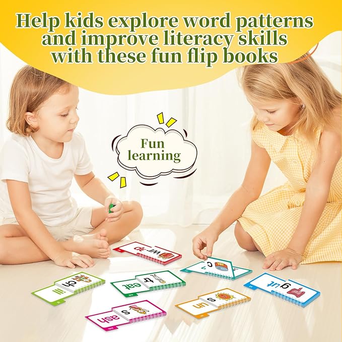 30 Read Word Families Learn to Read Flash Cards Set, Phonics and Sight Words with Activity Book, Read and Rhyme Flip Activity Book,ABC Vocabulary Flashcards Reading Games