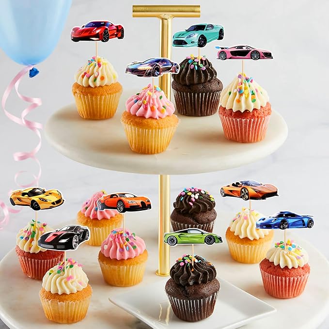 36 PCS RaceCar Cupcake Toppers, Car Party Decoration Birthday Supplies, Supercar Themed Party Supplies Are The Most Popular, Boys and Girls' Birthday Cake Decoration