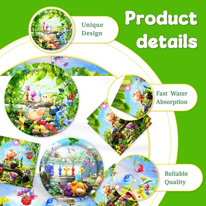Pikmin Party Supplies 41Pack include 20 plates, 20 napkins 1 tablecloth for birthday party Decoration (Pikmin)