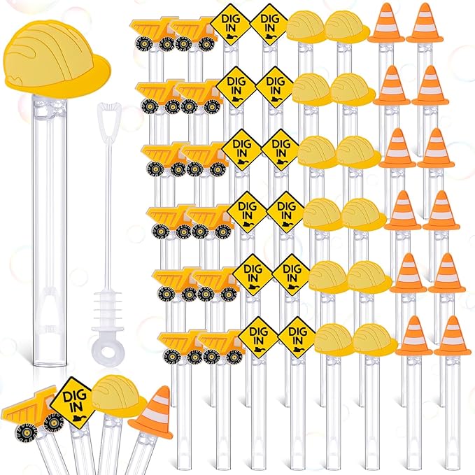 48 Pcs 4.2'' Mini Bubble Wands Bubbles Party Favors Birthday Party Supplies Favor Decorations for Gift Back to School Goodie Bag, Contains Liquid(Construction)