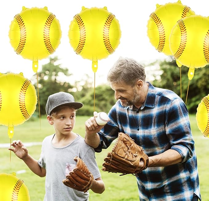 12 Pcs Yellow Baseball Balloons,18 Inch Baseball Party Foil Balloons,Sports Mylar Balloons Baseballs Birthday Decorations for Baseballs Party Sports Theme Party Supplies