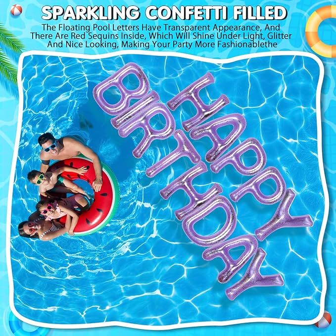 Shappy 20'' Happy Birthday Pool Large Floating Letter Balloons with Adhesive Dots Inflatable Pool Decorations for Summer Birthday Party