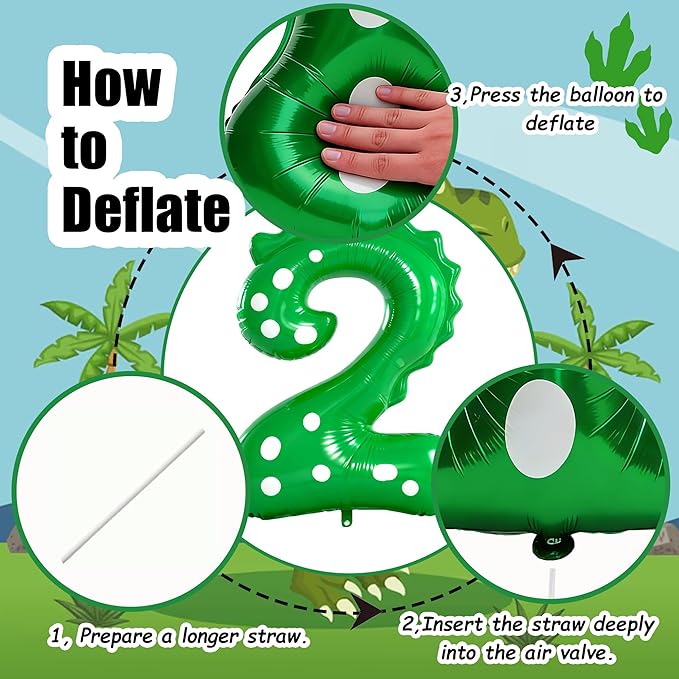 Green Dinosaur Balloons 2nd Birthday Decorations For Boys,40inch Big Dinosaur Number 2 Balloon Birthday Party Decoration for Kids Birthday Party Decoration Supplies