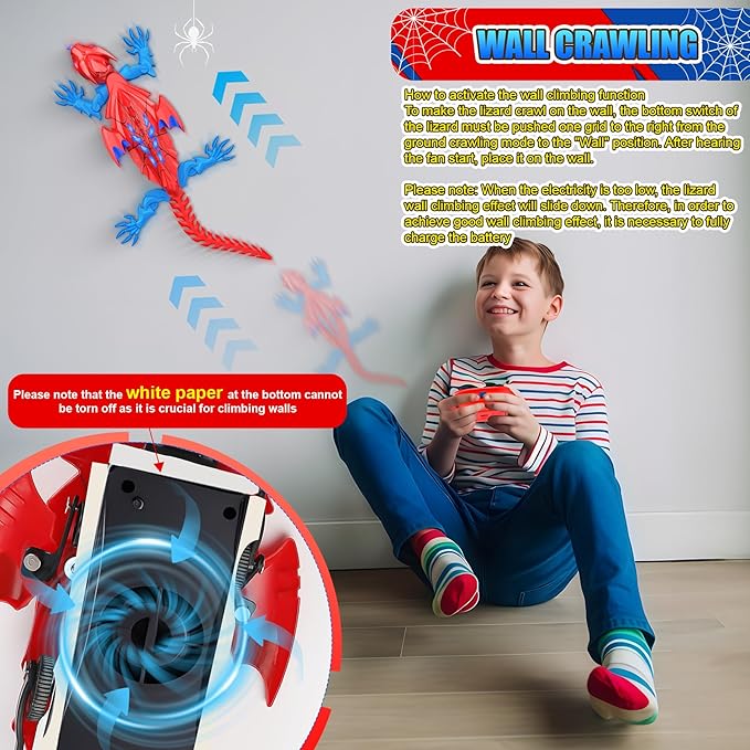 TWFRIC Wall Climbing Gecko Lizard: The Rechargeable Remote Control Car Toy - Exciting RC Crawlers for Kids Ages 6 & Up! Unlock Endless Fun! Perfect for Halloween, Christmas & Birthday Gifts! (Red)