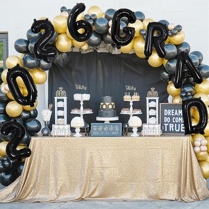 Black 2026 Congrats Balloons, 16 Inch Matte Black 2026 GRAD Foil Balloons Banner Sign for Graduation Decorations 2026, College High School Class of 2026 Graduate Congratulations Party Decor Supplies