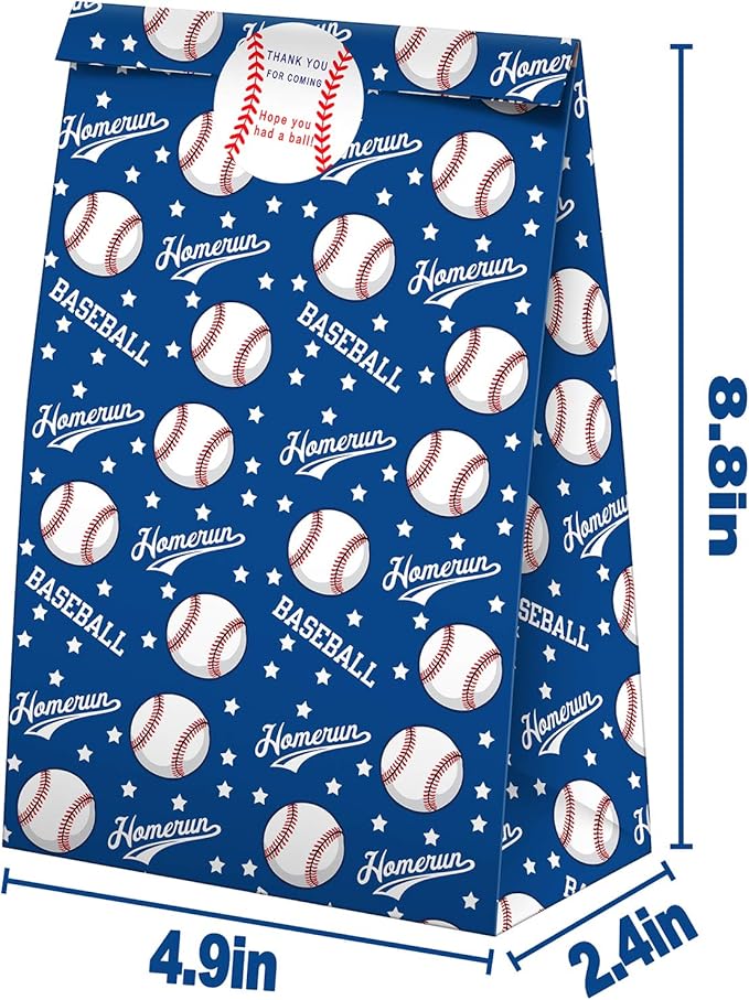 SamPartyShop 24 Pack Baseball Party Candy Favor Bags with Stickers, Baseball Themed Birthday Party Supplies
