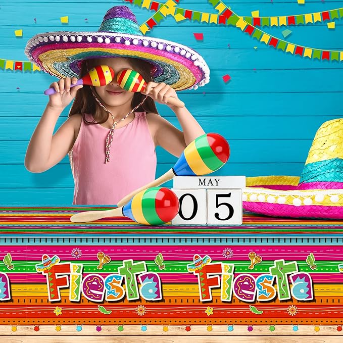 Jectivs 6-Piece Mexican Fiesta Plastic Tablecloth Set, Rectangular, 54 x 108 Inch, All-Season, Waterproof, Durable, for Party, Birthday, Taco Night, Cinco de Mayo Decorations