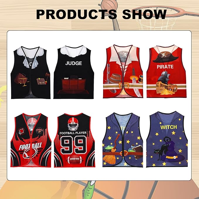 Threan 10 Pcs Kids Dress Up Vest Children Role Play Vest Career Costume for Dramatic Pretend Play Party Supplies, 17 x 13.8 Inches(Cool Style)