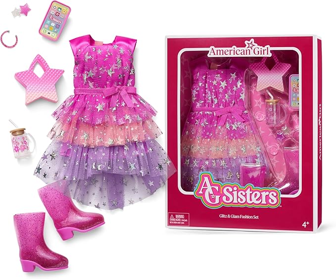 American Girl, AG Sisters Glitz & Glam Fashion Set, Doll Clothes, for 14.5-inch Dolls, 7 pcs, for Ages 4+