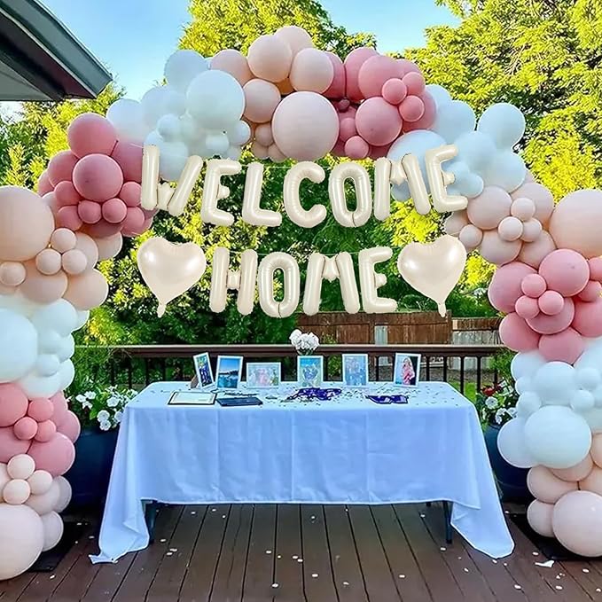 TONIFUL Welcome Home Balloons,16 Inch Cream White Welcome Home Foil Balloons Banner Welcome Home Party Decorations for Homecoming Party Decorations House Warming Party Family Gathering Supplies