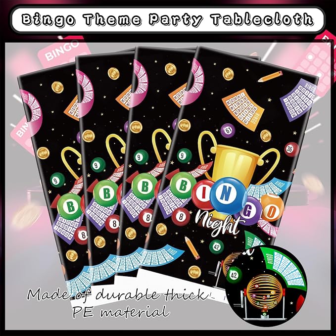 4 Pack Bingo Party Tablecloth Decoration - Bingo Party Decorative, Bingo Night Tablecover Table Cloth, for Game Night Supplies (51 x 86 Inches)