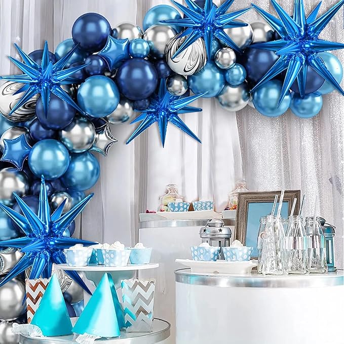 TONIFUL 8 Pcs Blue Star Foil Balloons - Large Star Mylar Balloons for Party Backdrop - Christmas, New Year, Birthday, Wedding, Baby Shower, Anniversary, Photo Booth Supplies