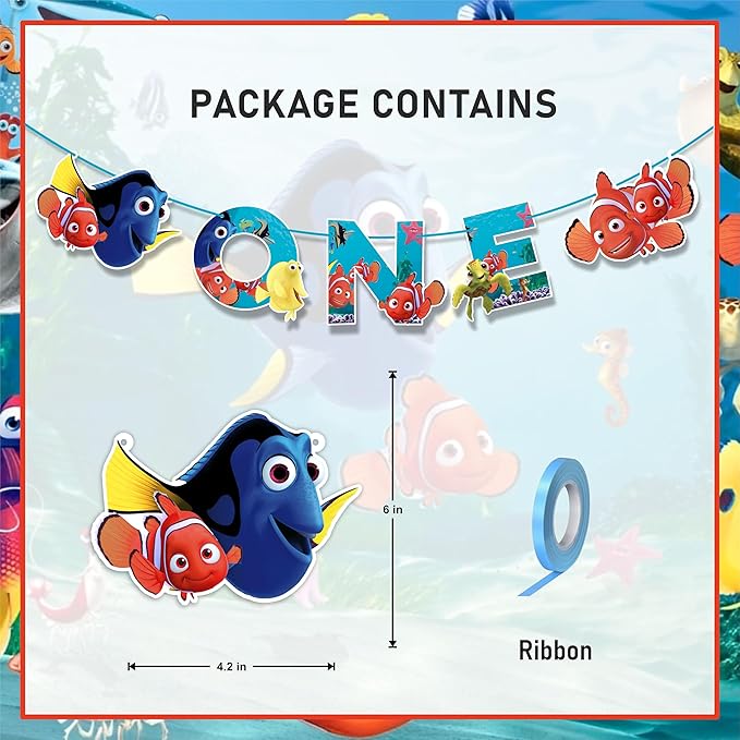 "Findng Nmo 'One' Birthday Banner | Under the Sea Party Decoration | Ocean Theme Celebration | Nautical Party Supplies | Fun & Vibrant Decor for Special Events"