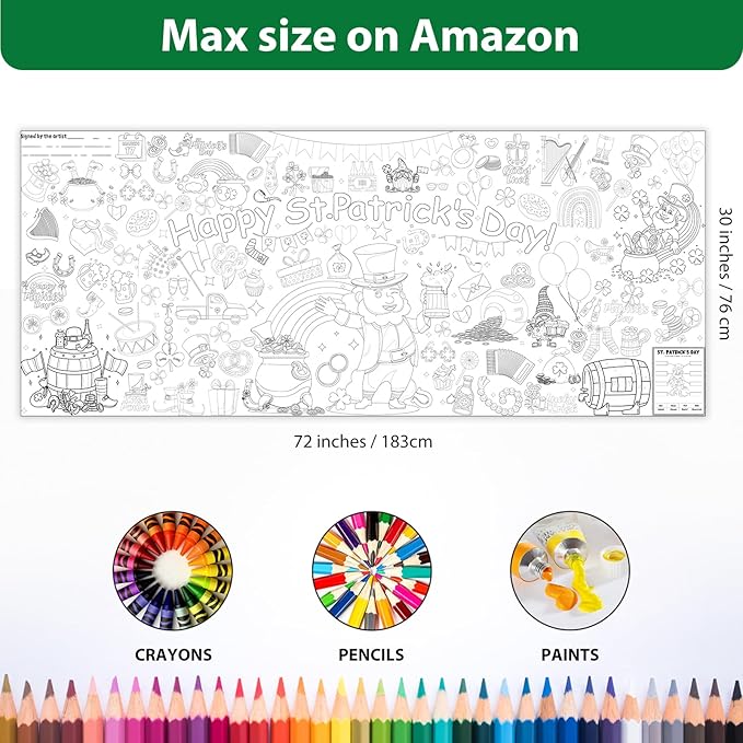 Tbsone St. Patrick’s Day Coloring Tablecloth, 72×30 Inch Paper Table Cover, DIY Poster Craft Activity for Party Decorations