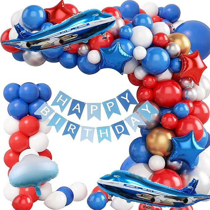 31inch Large Airplane Blue Party Decoration Airplane Balloon Set Birthday Party Supplies (Blue red Airplane set)
