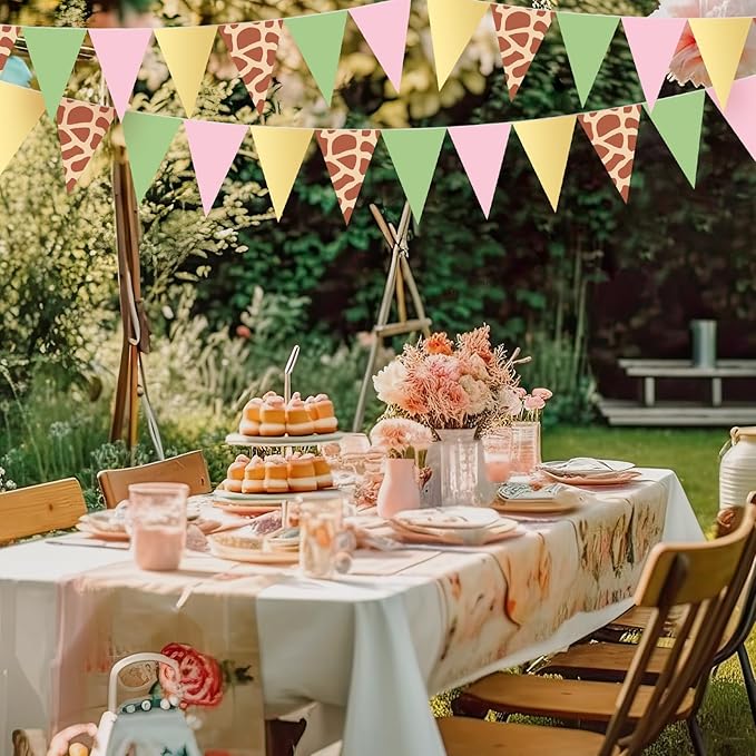 Tiamon 5 Pcs Wild One Birthday Banner Decorations Giraffe Animals Pink Jungle Safari Pennant Bunting Printed Triangle Flag for Jungle Wild Baby Shower Zoo Giraffe Birthday Party Decor Supplies