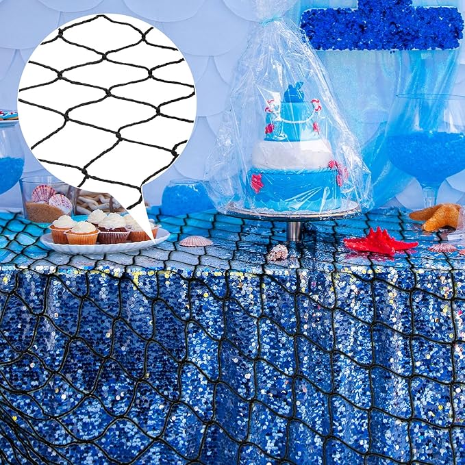 Shappy 2 Pcs Fish Net Decorative 80 x 40 Inch, Wall Hanging Fishnet for Mermaid, Pirate, Nautical, Under the Sea Party Decoration Ocean Themed Hawaii Beach Birthday Halloween Party Supplies(Black)