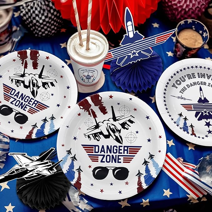 Fighter Pilot Party Honeycomb Centerpieces, 9 Pack Jet Airplane Table Decorations with Danger Zone Signs Airshow Trails Pilot Glasses, Military Jet Birthday Party Supplies for Kids Boys