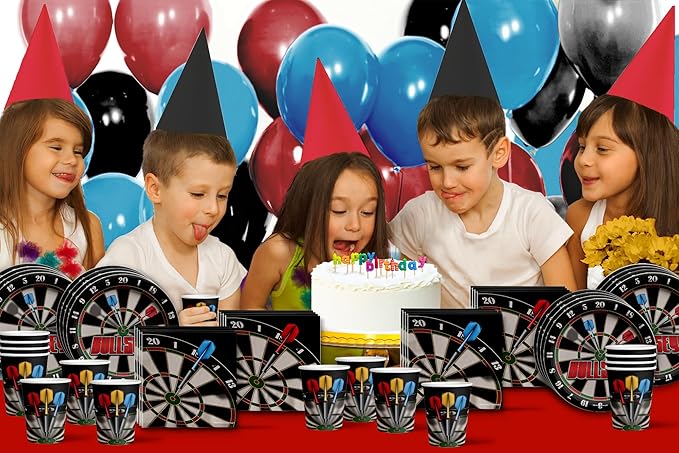 Darts Party Supplies - Dart Board Plates and Napkins - Adult Birthday Supplies - Father's Day Tableware Set Includes Plates Napkins Cups - Kit for 16