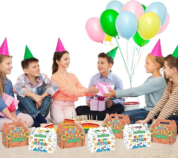 24 Pcs Street Theme Birthday Party Supplies Street Red Brick Wall Goodie Gift Boxes Cookie Theme Cartoon Friends Party Treat Boxes for Kid Boys Girls Green Monster Birthday Baby Shower Decoration