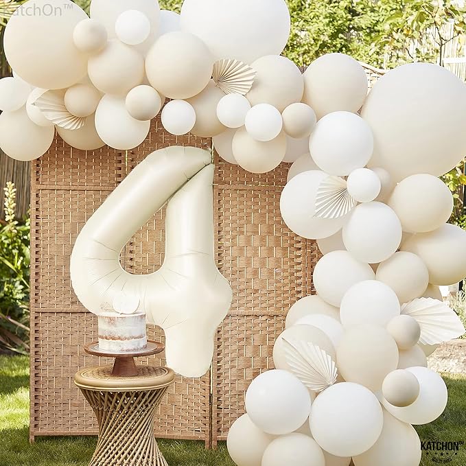 KatchOn, Giant Cream White 4 Balloon Number - 40 Inch | Number 4 Balloons for Birthdays | 4th Birthday Decor for Party | Creme Number 4 Balloon | 4 Year Old Balloon for 4th Birthday Party Supplies