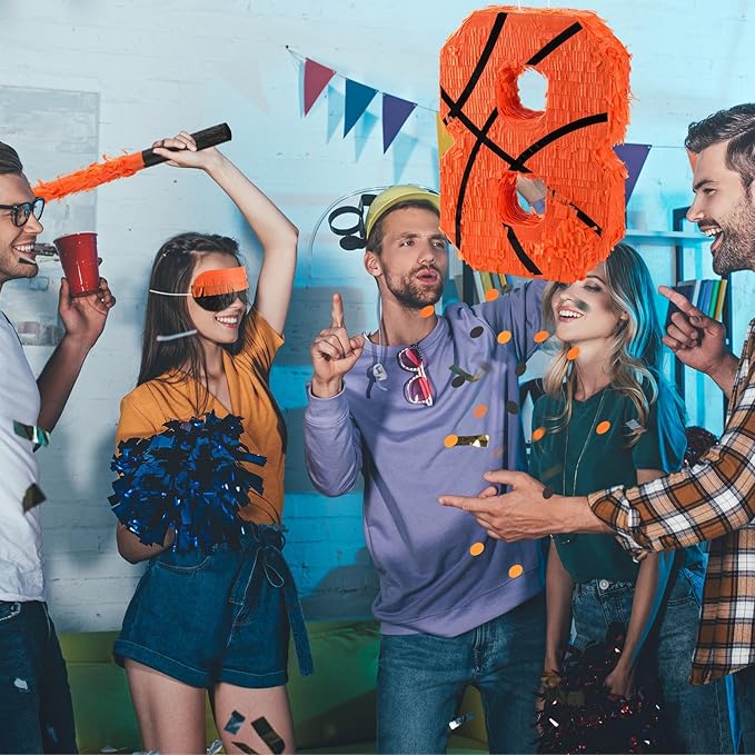 Soulchen Basketball Number 2 3 4 8 Pinata Basketball Party Decorations 16 Inch Piñata with Blindfold Stick and Confetti for Birthday Sports Theme Party Supplies Centerpiece(Number 8)