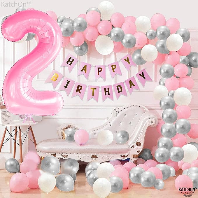 KatchOn, Giant Pink Number 2 Balloon - 40 Inch | Two Balloon, Light Pink 2 Balloons Number | 2nd Birthday Decorations for Girl | Two Sweet Birthday Decorations, 2nd Happy Anniversary Decoration