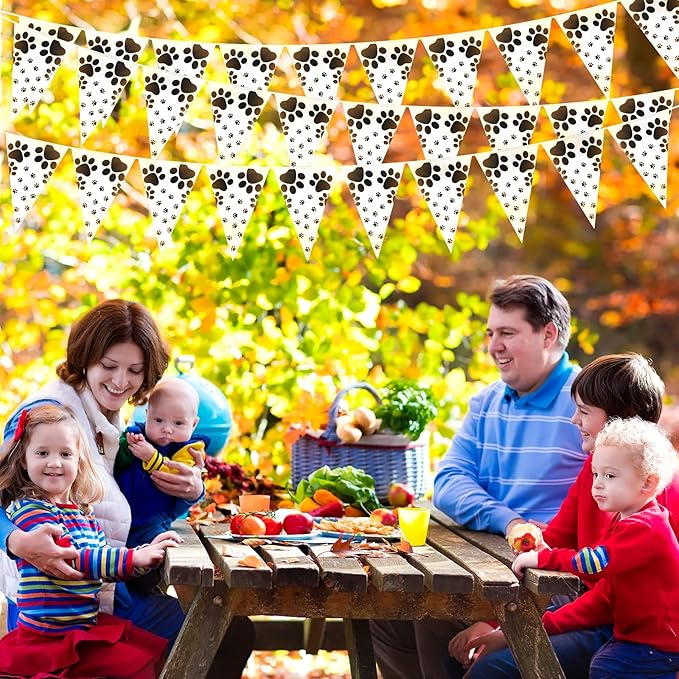 Tatuo 5 Pieces Dog Party Decorations Dalmatians Dog Birthday Banner Pet Paw Prints Pennant Bunting Banners Hanging Animal Pawprint Decorations for Pet Supplies, 7.9 x 11.4 Inch(Black)