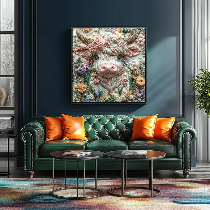 500 Piece Puzzles for Adults - Quilling Art Highland Cow Floral Jigsaw Puzzle, 20x20 Inches 3D Effect Art Puzzle for Relaxation & Home Wall Decor