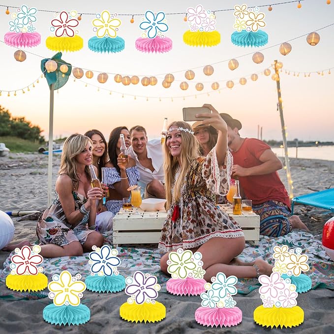 12Pcs Bikini Flower Bubble Honeycomb Centerpiece for Tables Ocean Party Decoration Yellow Cartoon Honeycomb Centerpiece Table Topper for Under the Sea Baby Shower Cartoon Theme Birthday Party Supplies