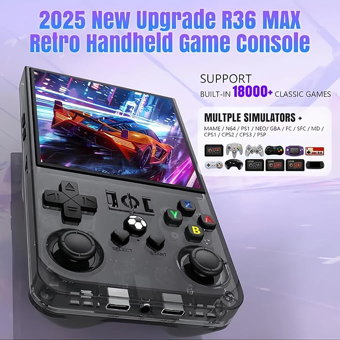 2025 Upgraded R36MAX Retro Handheld Game Console,128GB Built-in 22,000+ Classic Games,Portable Open Source Linux System,4.0-inch 4K HD IPS Screen & Video Player (Blue 128G)