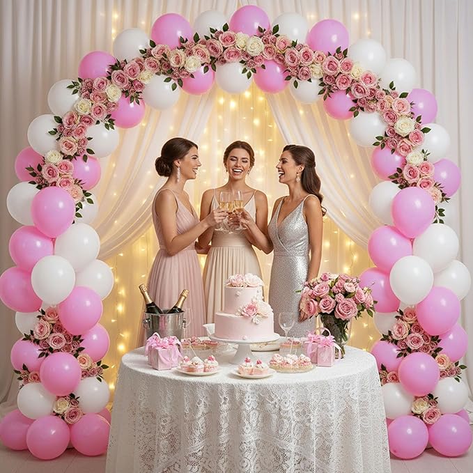 LovesTown 110PCS Latex Balloons, 12inch Helium Party Balloons Arch with Ribbon for Birthday Baby Shower Wedding Party Decorations Pink (Pack of 2)
