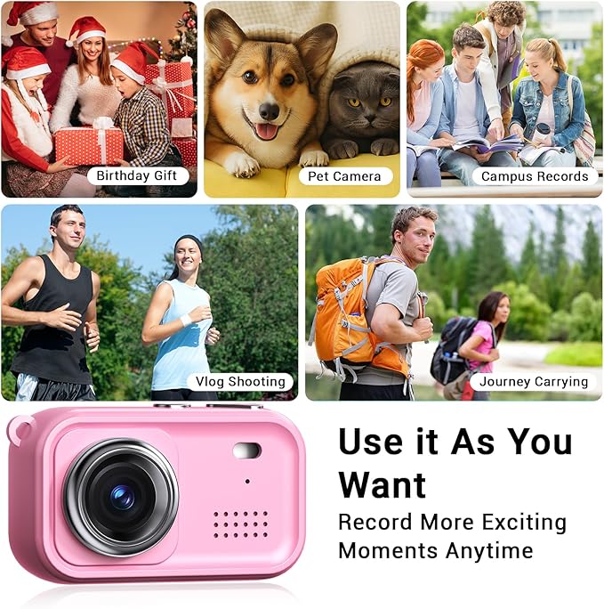 Kids Camera, 1080P HD Digital Camera for Boys and Girls, Birthday Toy, for Kids Age 3 4 5 6 7 8 9 10 with 4GB SD Card, Pictures & Videos Recording (Black)