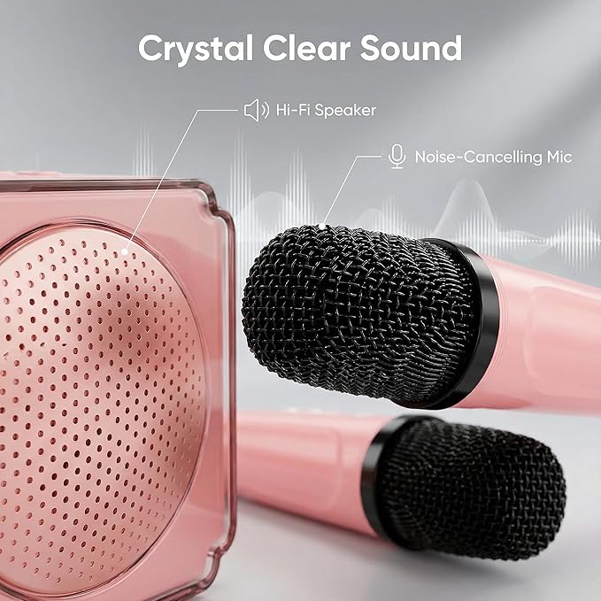 Karaoke Machine, Portable Speaker with Microphones, Birthday Family Party Gifts for Kids Girls Boys 3 4 5 Year Old