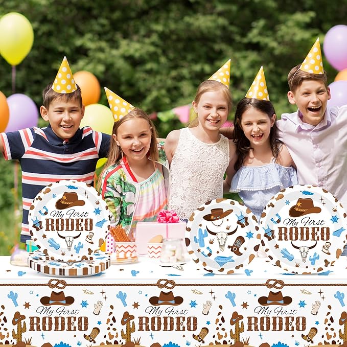 gisgfim 3 Pcs My First Rodeo Birthday Party Supplies Western 1st Rodeo Party Tablecloths Blue Cowboy Table Cover Decorations for Boy Baby Shower