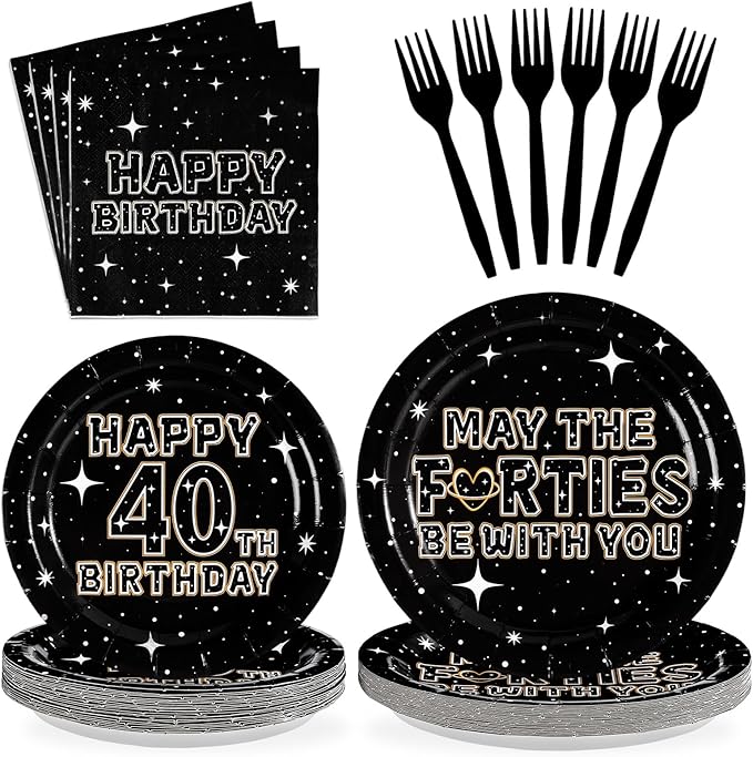 96Pcs May The 40th Be With You Party Decorations Galaxy Stars 40th Birthday Plates and Napkins Sets Happy 40 Years Old Birthday Decorations for Men Women Forty Wedding Anniversary Supplies Serve 24
