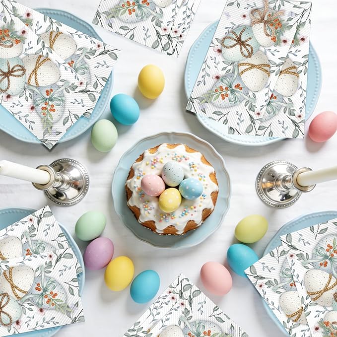 100Pcs Easter Napkins - Watercolor Flower Egg Party Napkins Spring Floral Theme Party Supplies Disposable Luncheon Dinner Napkins 7.8" x4.3" for Tea Party Kitchen Bathroom