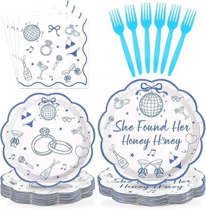 96 Pcs She Found Her Honey Honey Bridal Shower Decorations Disco Bachelorette Party Plates And Napkins Dancing Queen Tableware Set for Wedding Bachelorette Party Supplies Serves 24