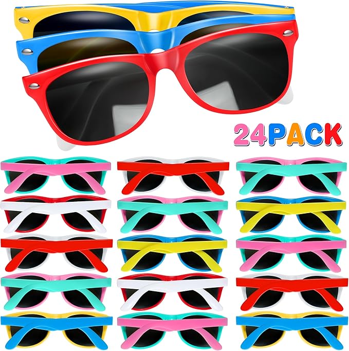 GINMIC Kids Sunglasses Bulk, 24Pack Valentines Neon Sunglasses for Kids,Boys and Girls, Great Gift for Birthday Party Supplies, Beach, Pool Party Favors, Fun Gift, Goody Bag Favors