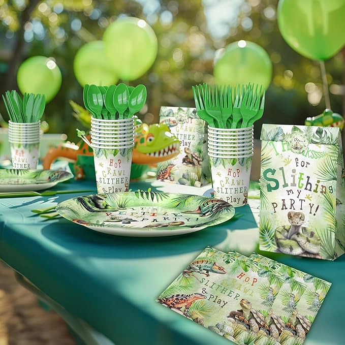 Reptile Party Decorations Set - Unique Reptile Themed Party Plates, Cups, Napkins, and Cutlery for an Exciting Celebration - Disposable and Stylish Reptile Party Supplies for Birthdays and Events