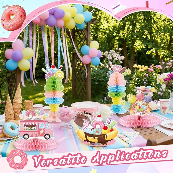 Outus 6 Pieces Table Centerpiece Tissue Honeycomb Table Centerpieces for Theme Party Decorations Supplies Birthday Baby Shower (Doughnut)