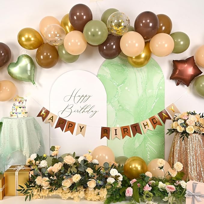 Sage Green Brown Birthday Decorations,Coffee Nude and Gold Jungle Safari Balloons Camo Army Woodland Forest Hunting Birthday Party Decorations Animal Theme Kids Birthdays Decor