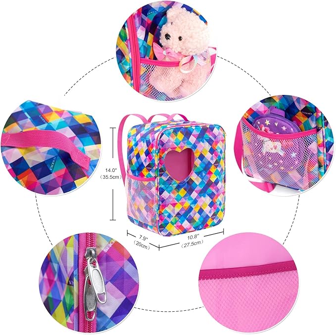 Ecore Fun 5 Items 18 inch Dolls Bag Set and Accessories Including 18 Inch Doll Clothes, Shoes, Sunglasses, Doll Backpack and Toy Dog