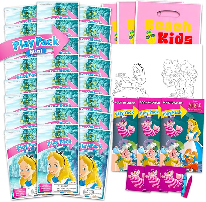 Disney Alice in Wonderland Birthday Party Favors Set - Bundle With 24 Play Packs | Mini Coloring Books, Stickers, and More for Goodie Bags (Party Supplies)