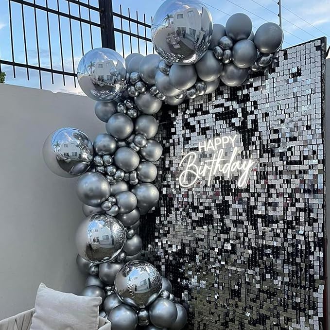 TONIFUL 8Pcs Large Silver 4D Giant Round Foil Balloon 22inch Big Mirror Metallic Mylar Sephere Balloons for Christmas New Year Birthday Party Graduation Wedding Bridal Shower Decoration Supplies