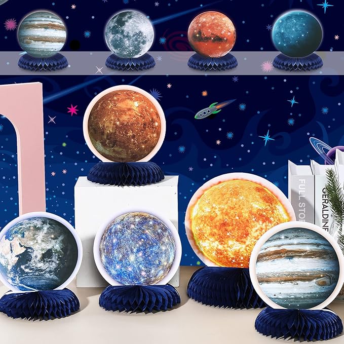 10 Pieces Space Solar System Theme Honeycomb Centerpieces Table Topper Outer Space Party Supplies Planet Honeycomb Galaxy Photo Booth Props for Birthday Party Decorations